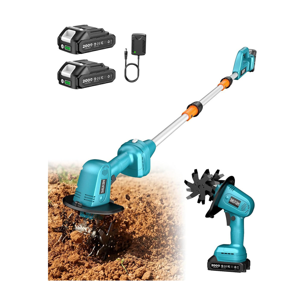2-in-1 Cordless Tiller Cultivator with Removable Rod, Lightweight 4.9 lbs | 20V Handheld Electric Rototiller, 2 x 2.0Ah