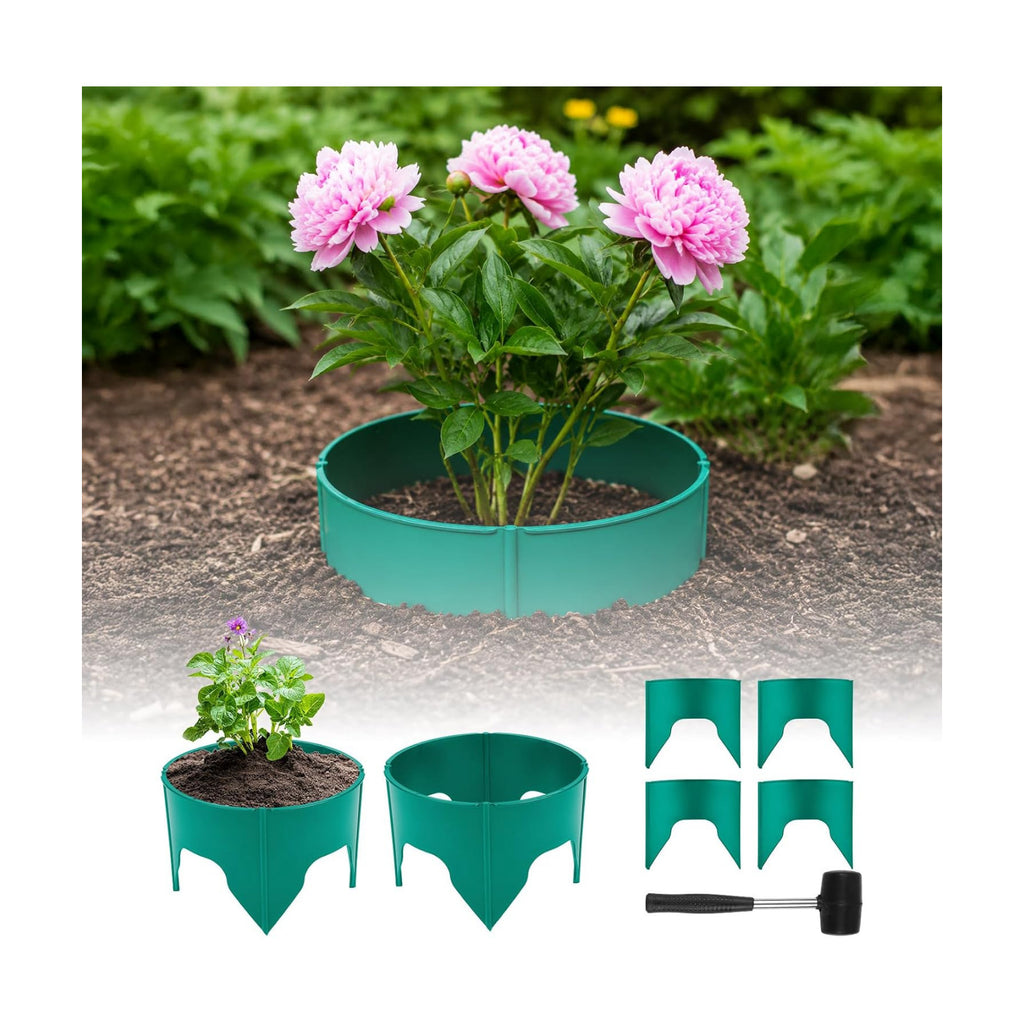24 PCS Interlocking Planting Grow Rings Panels with Hammer, Green | Snap-together Components, Custom Rings in Varied