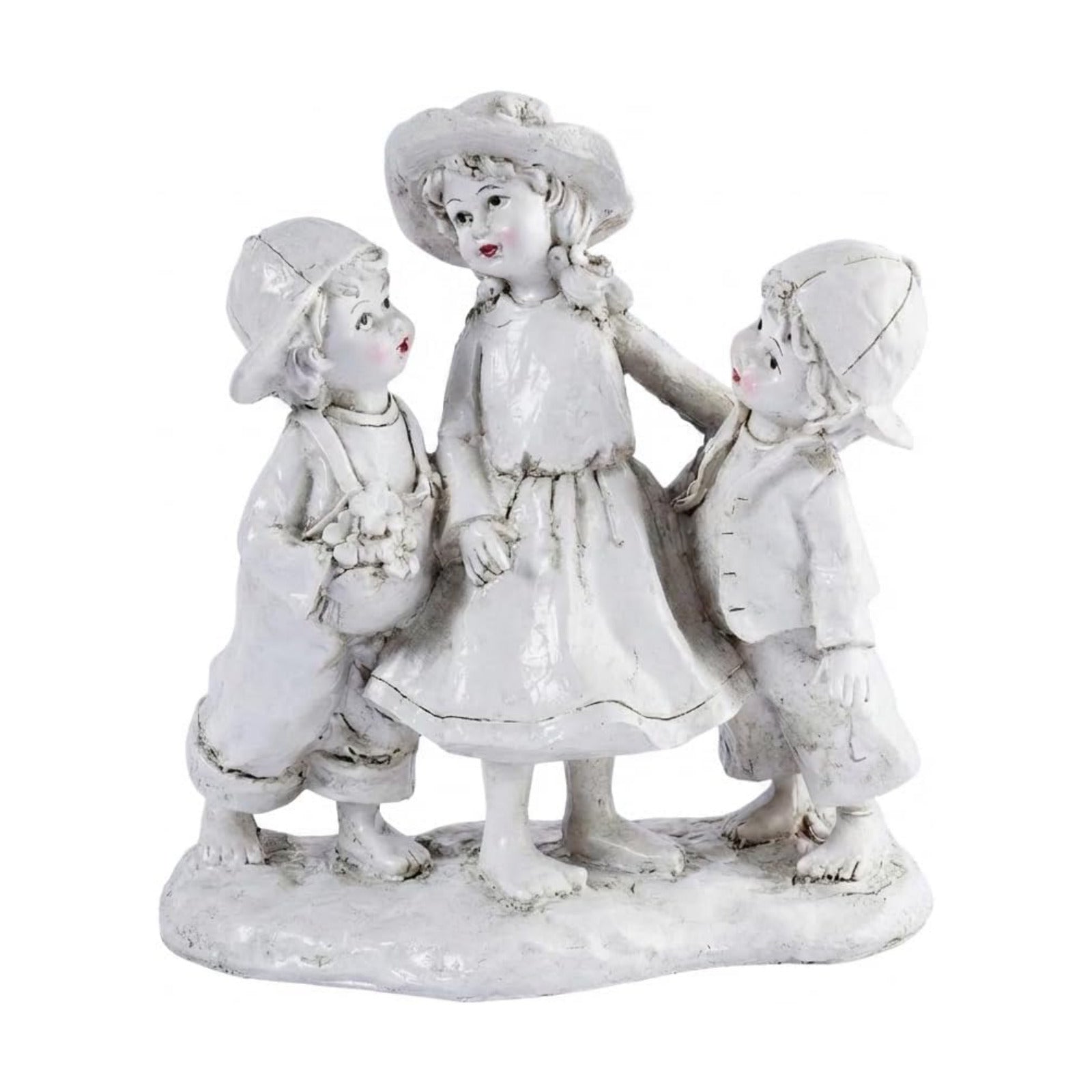 Garden Statues Three Children Figurine Vintage Family Sculpture White Distressed Resin Outdoor and Indoor Garden