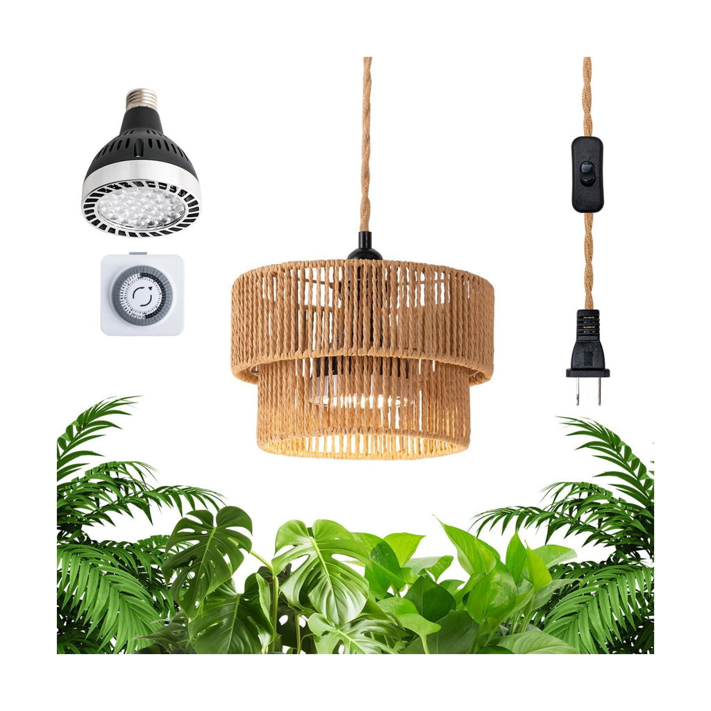 Hanging Grow Light, 30W LED Lamp with Timer for Indoor Plants | 4000K LED plant lamp with 15 ft cord, outlet timer, and