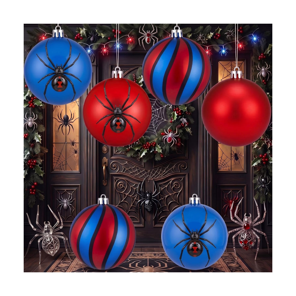 Tigeen 4 Pcs 6'' Large Spiderweb Themed Christmas Ball Ornament Decoration