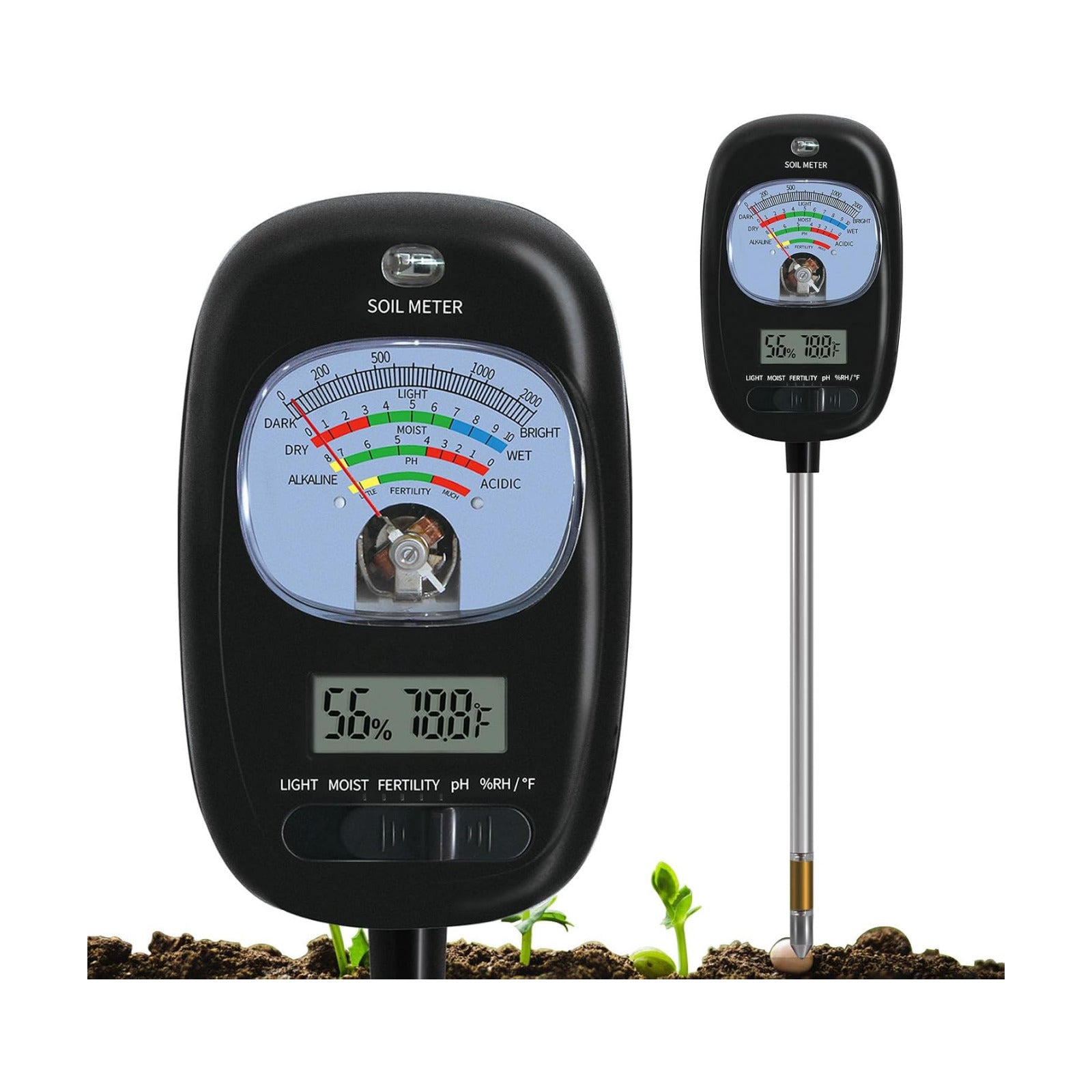 7-in-one Soil Test Kit, Soil Moisture Meter/PH Meter/Sunlight Intensity/Fertility Soil Tester, LCD Display Air & Soil