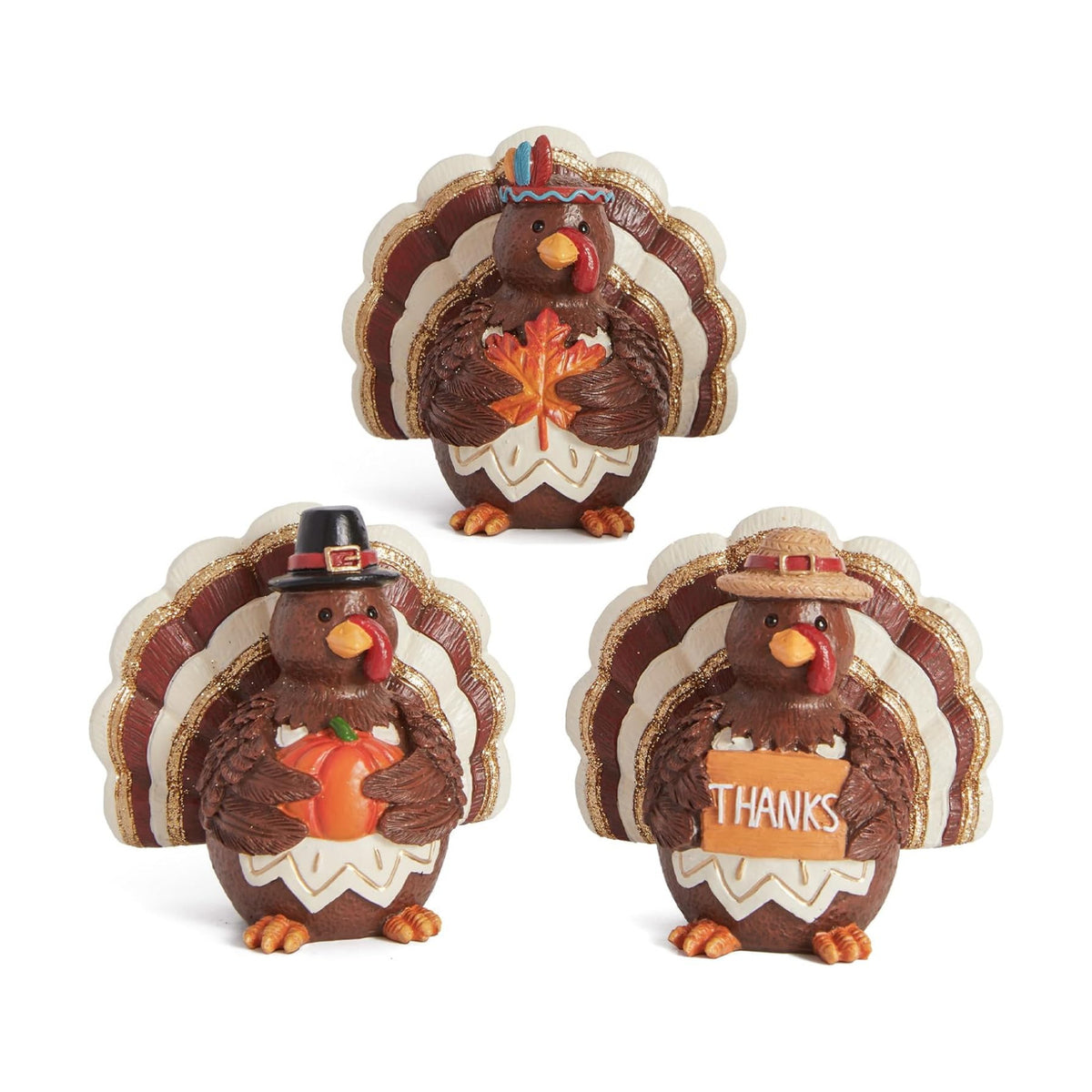 WDS WONDROUS Thanksgiving Turkey Resin Decor Set of 3