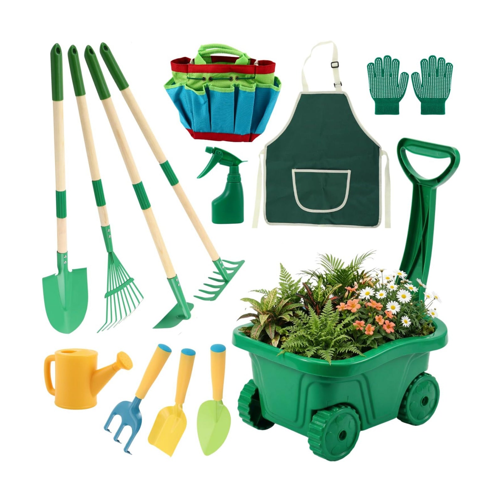 Kids Gardening Tools Set with Wheelbarrow - 13Pcs Heavy-Duty Outdoor Toys for Kids Ages 3-8 Boys & Girls, STEM