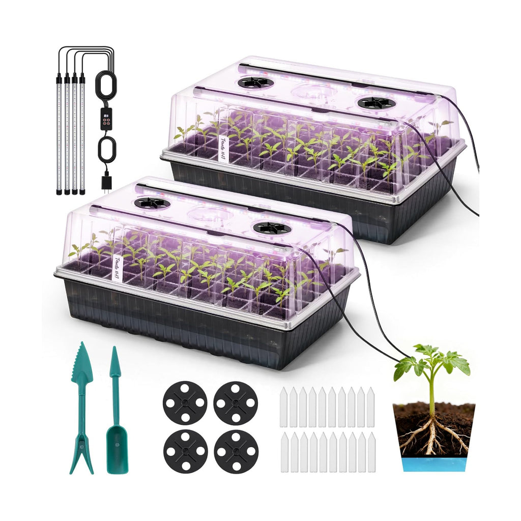 BAOSHISHAN Seed Starter Tray with Grow Light - 120 Cells Self-Watering | 24/7 LED Grow Light, 4'' Humidity Dome, Ideal