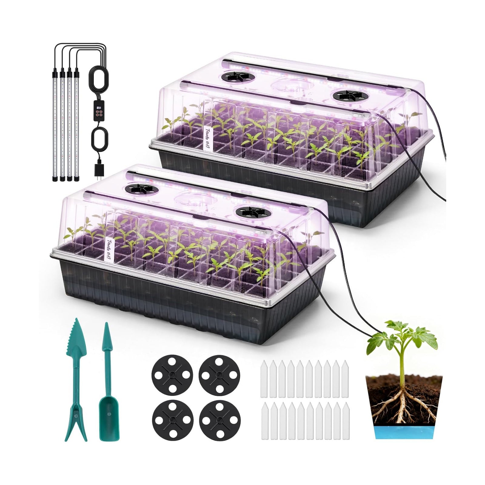 BAOSHISHAN Seed Starter Tray with Grow Light - 120 Cells Self-Watering | 24/7 LED Grow Light, 4'' Humidity Dome, Ideal