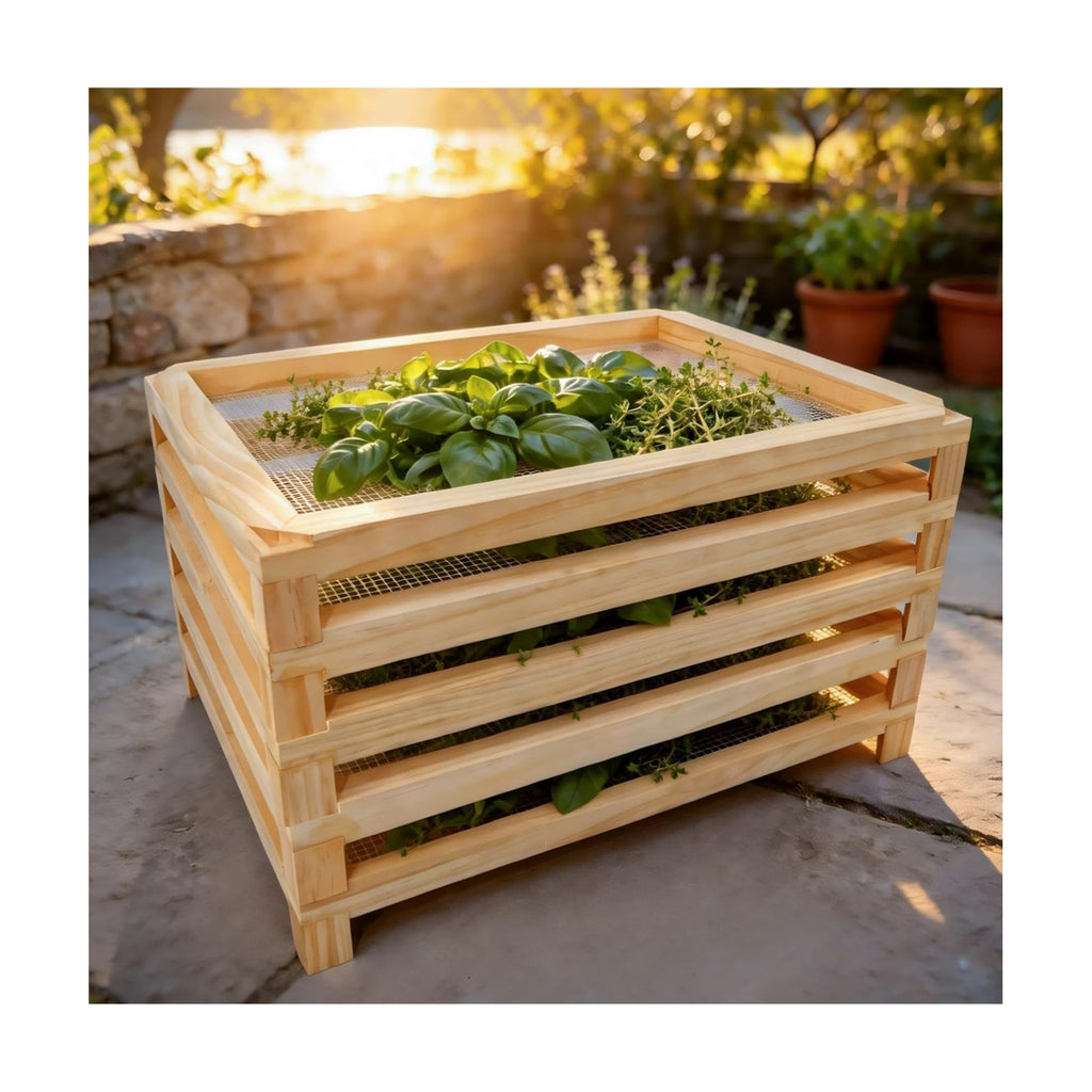 Tnstbiee 5Tier Wooden Counter Herb Drying Rack,Stackable Mesh Dryer Screen