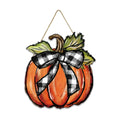 Smile Fall Thanksgiving Wooden Door Hanger Pumpkins Black White Plaid Bow