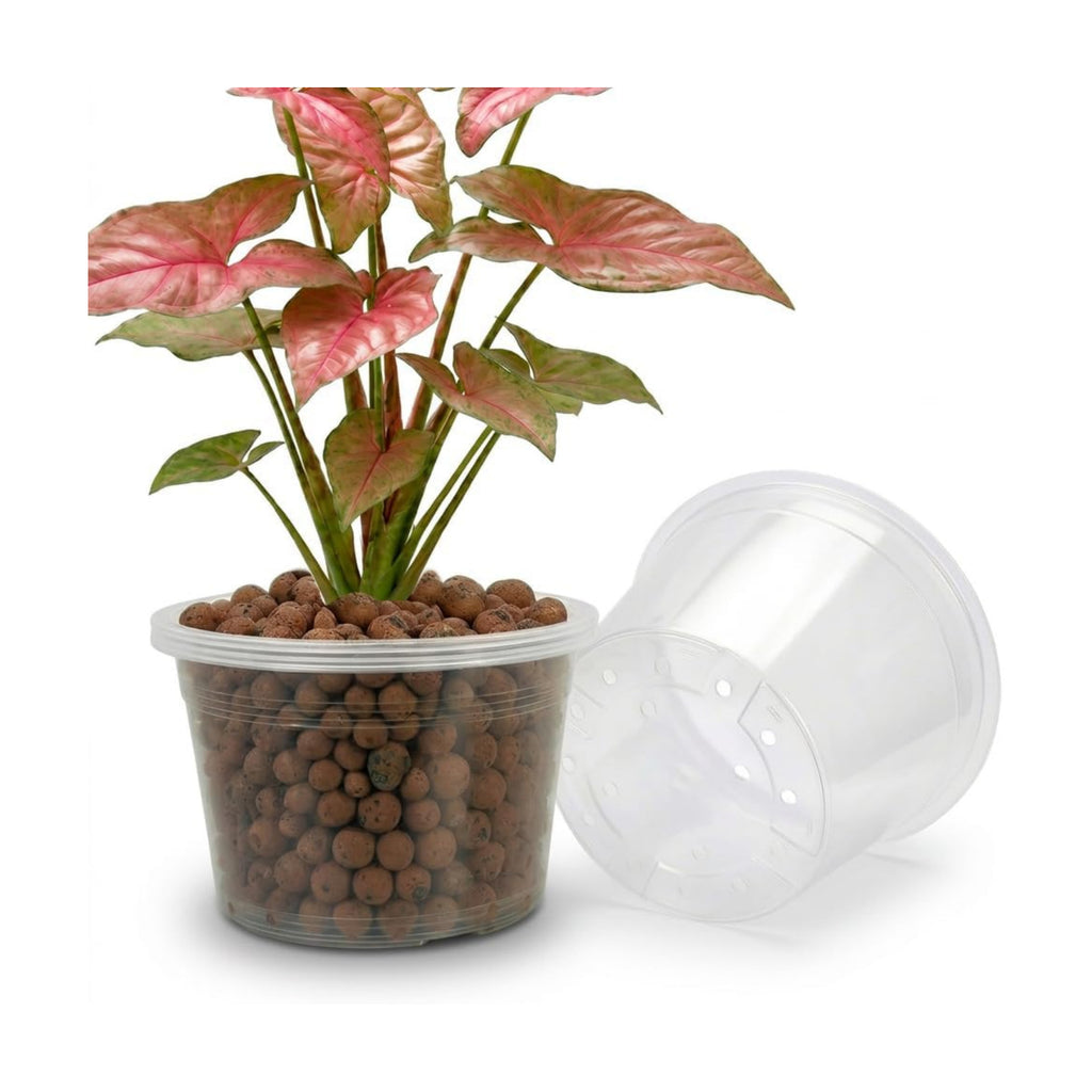 FUIJOL 10 Inch 5 Pack Large Clear Plastic Nursery Pots with Drainage