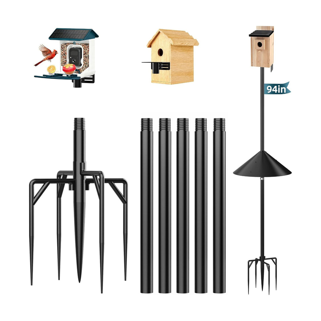 94" Smart Bird Feeder Pole Stand with 19" Proof Squirrel Baffle - Dia 1 Inch Bird House Pole for Camera Birdfeeder, Feeding Station for Outdoors Heavy Duty, Compatible Post Mount