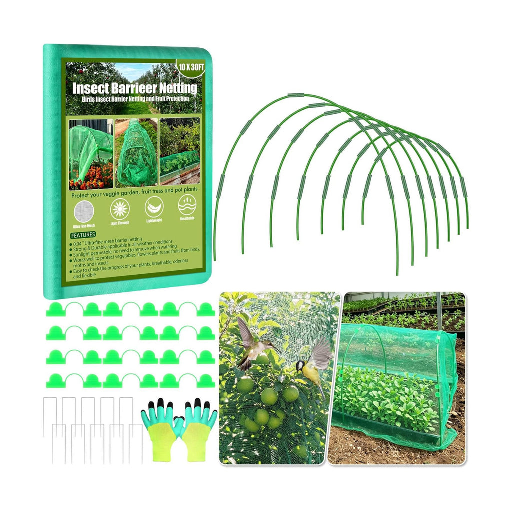 Garden Mesh Netting Kit, 7 Sets Garden Hoops with 10x30 ft Garden Covers | Bird Netting with 12 Clips, Garden