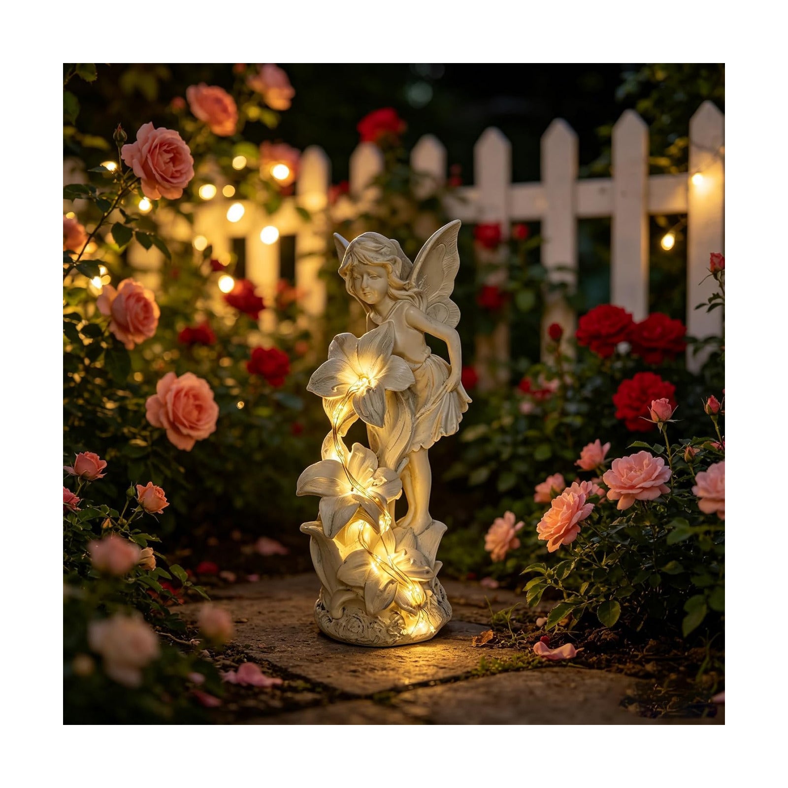 Angel Figurines Garden Statue with Solar Powered Light 12.2IN | Resin Angel Statue Decor for HOME Patio Lawn Yard