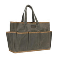 Waxed Canvas Garden Tool Bag Tote, 14 Inch Tool Bag with 10 External Pockets & 1 Large Compartment, Army Green