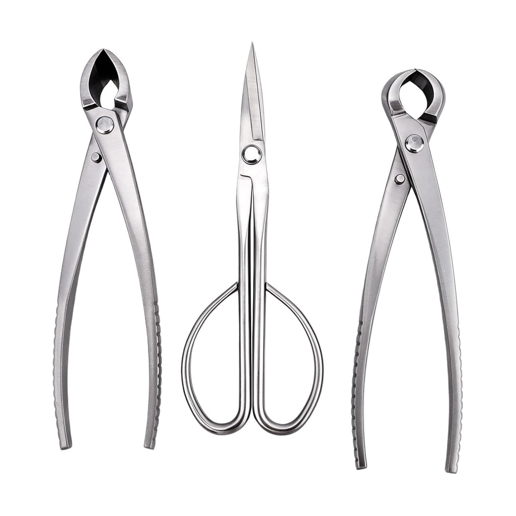 3pcs Bonsai Tool, Professional Stainless Steel Bonsai Trimming Kit with Knob Cutter Concave Cutter Leaf Scissors for