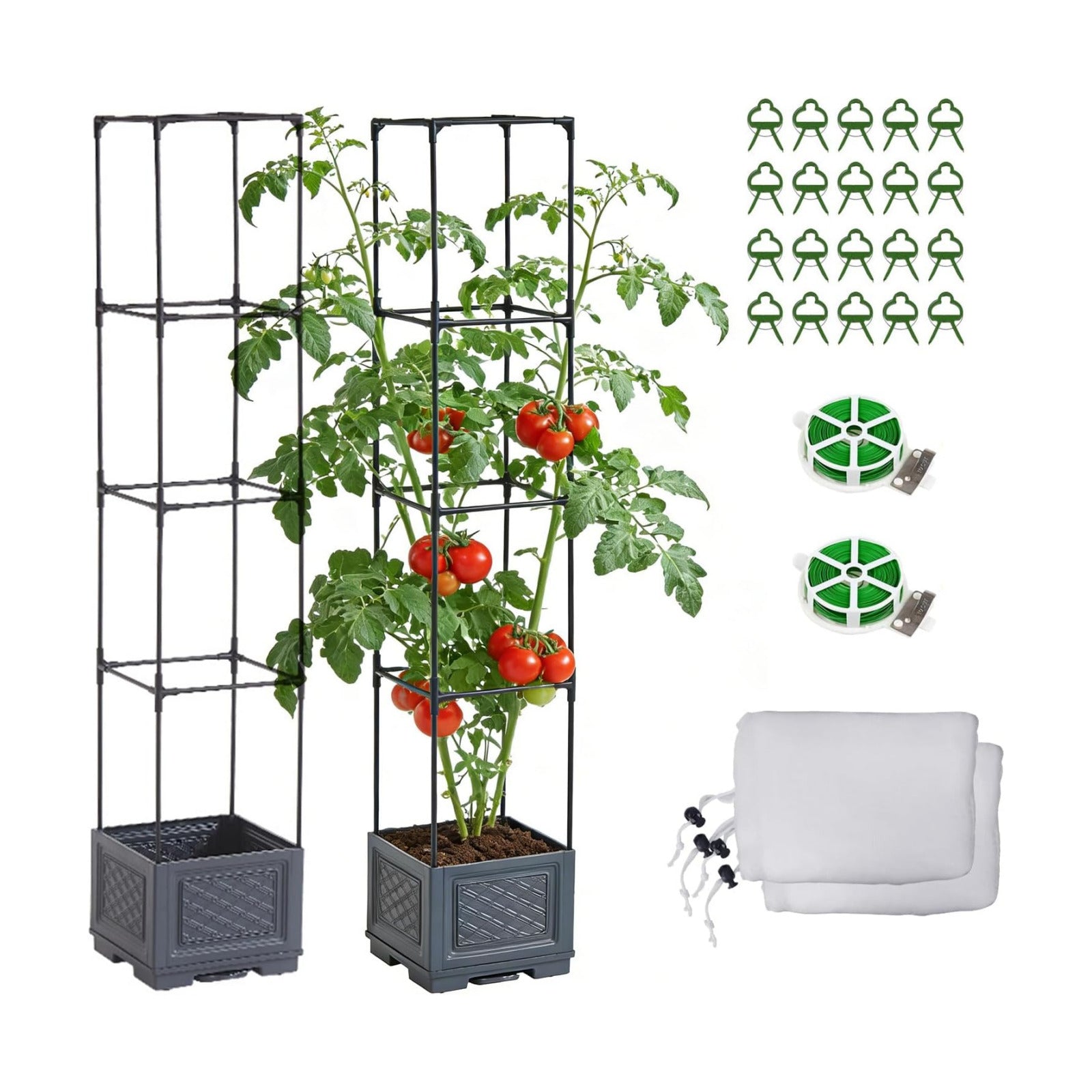 55 Inch Raised Garden Bed with Trellis, Self-Watering Tomato Planter Box with Hidden Rolling Wheels, Vertical Plant