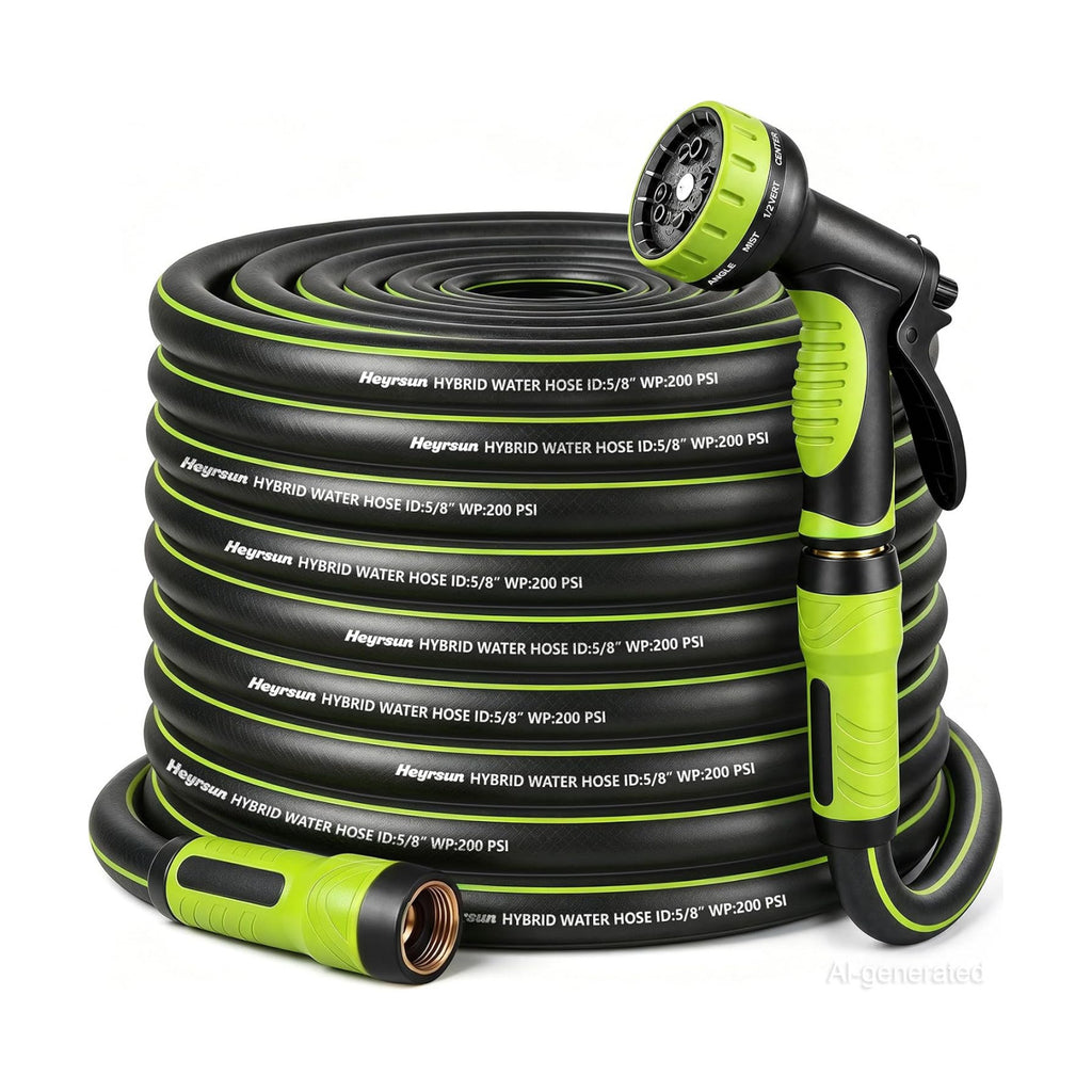 Garden Hose 50ft, Non-Expandable Heavy Duty Water Hose with 10 Function Sprayer, Flexible, Leakproof, Kink Resistant &