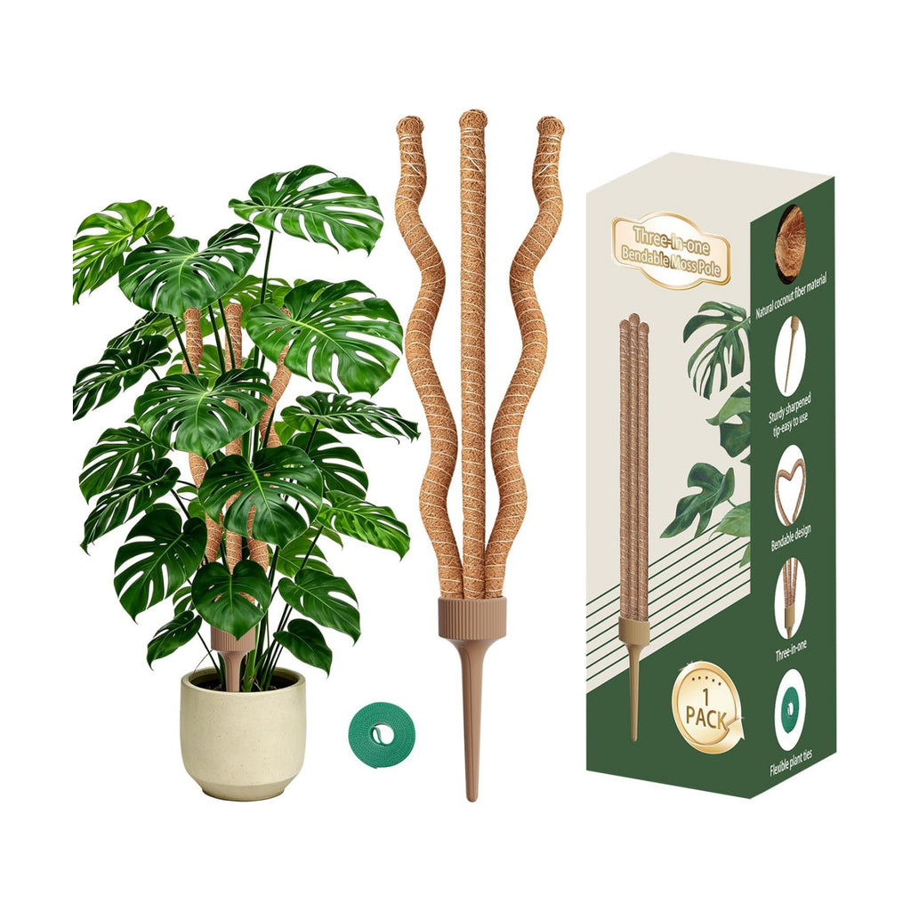 3-in-1 Moss Pole, Bendable 30IN Monstera Plant Support for Indoor-1 Pack