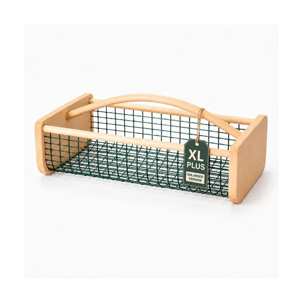 Extra Large Garden Harvest Basket for Vegetables | Wooden Garden Hod with Handle, Coated Metal Mesh Produce Caddy for