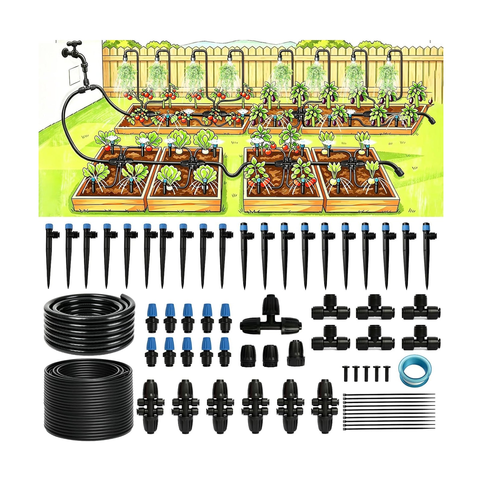 240FT Drip Irrigation System Kits, Quick-Connect Garden Watering System for Raised Bed, Potted Plants, Lawn, Greenhouse