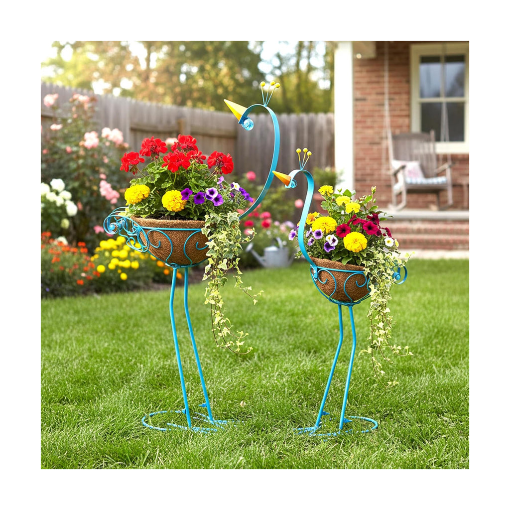 Peacock Metal Plant Stand Flower Pots Holders Plants with Coconut Pots | Manortang 2 Sets Planters for Outdoor Indoor