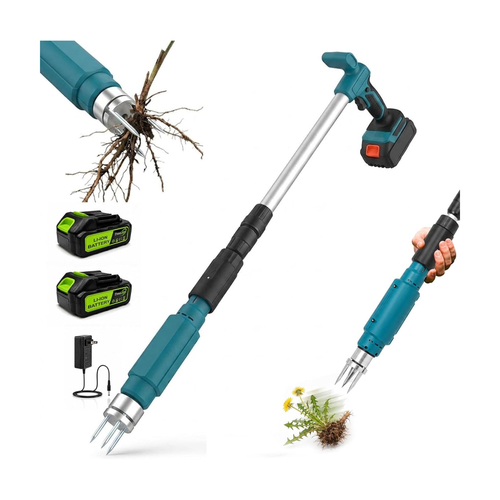 Electric Stand Up Weed Puller Tool with Long Handle, Lightweight & Portable Design, Total 4000 mAh Batteries