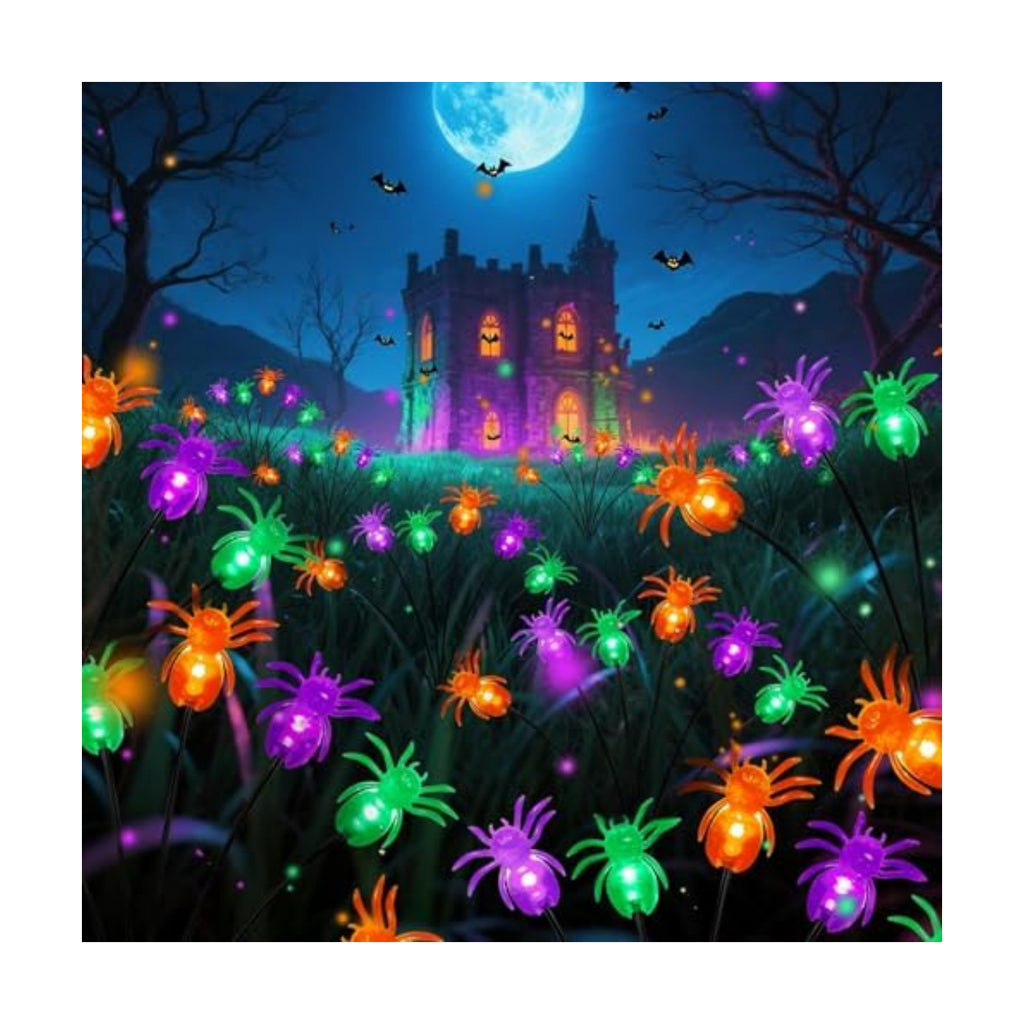 LORRYTE 8Pack 48LED Spider Solar Halloween Lights Outdoor for Garden