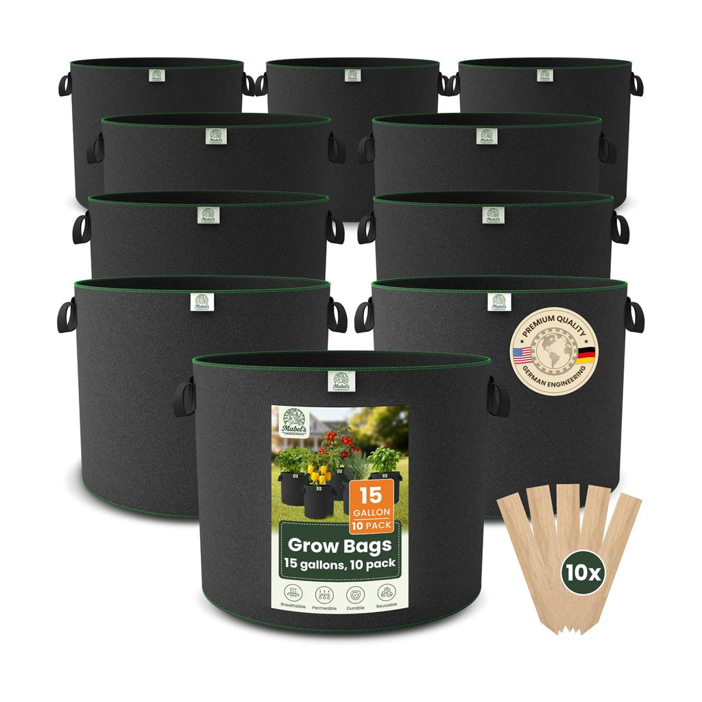 Mabel's Gardening 10-Pack 15 Gallon Grow Bags - Garden Planting Bags 17.7 x 14.2 INCH Made of 8.85 oz/yd² (300g/m²)