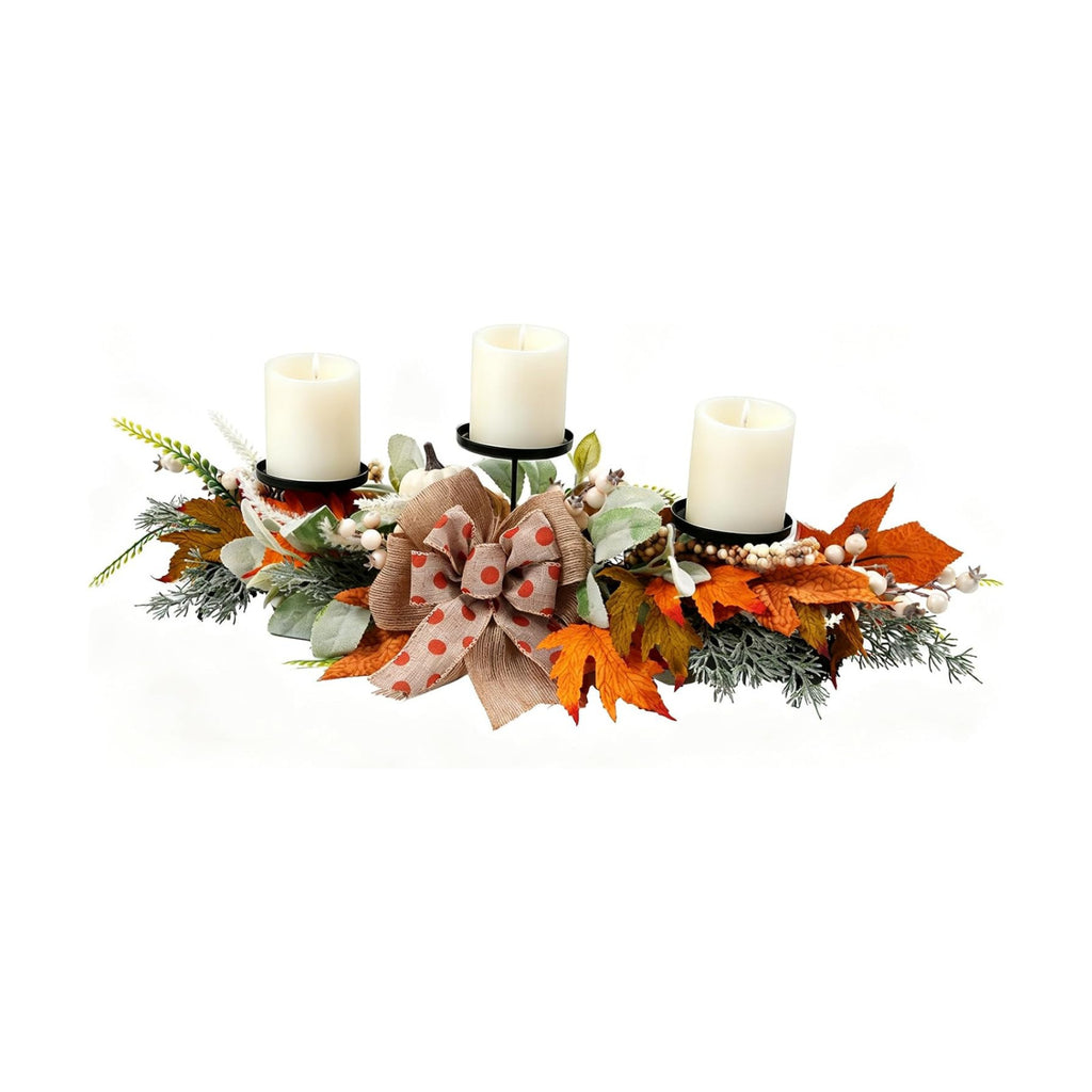 24 Inch Fall Candle Holder Pumpkin Maple for Table Centerpiece
