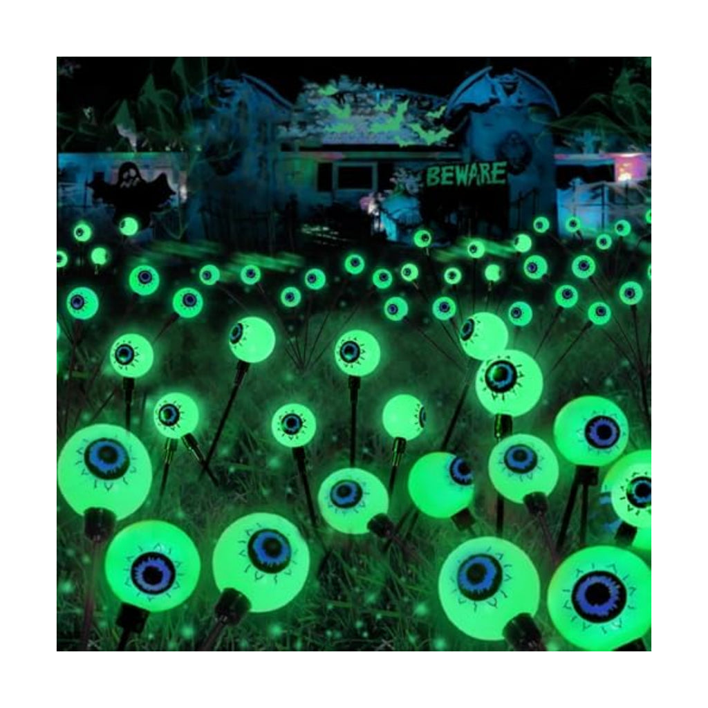 Solar Halloween Decorations Outdoor 2 Pack 12 LED Green Solar Eyeball Light