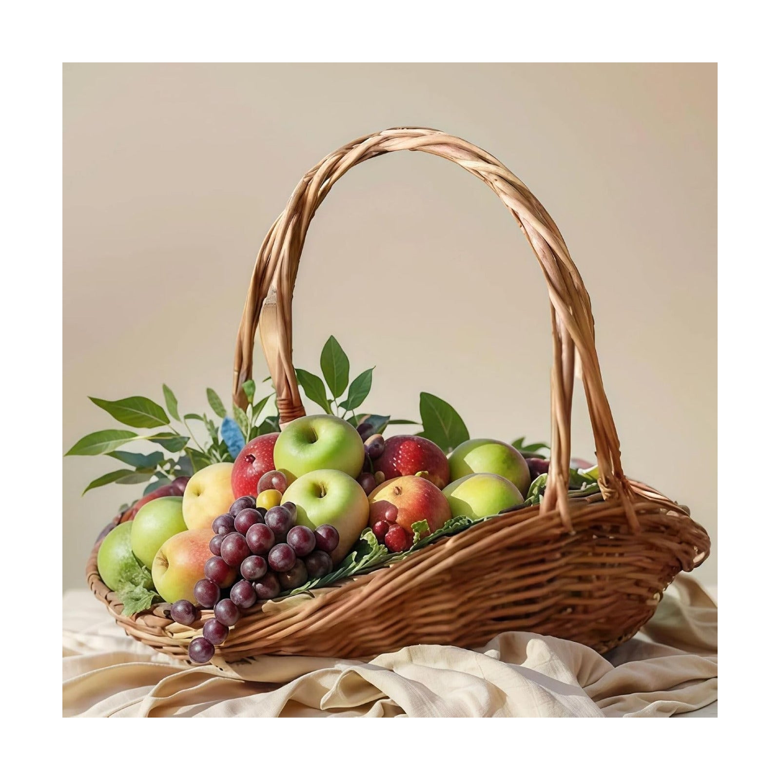 Rattan Basket with Handle, Wicker Garden Harvest Basket for Vegetables and Fruit, Handwoven Picnic Basket for Storage