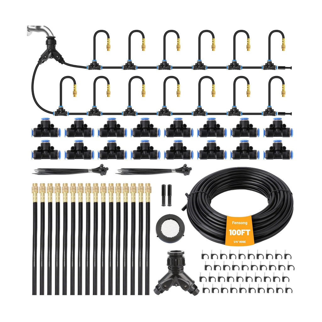 360° Adjustable Micro Drip Irrigation System, 16 Brass Sprinkler Heads & Bendable Stems, Automatic Watering Kit with
