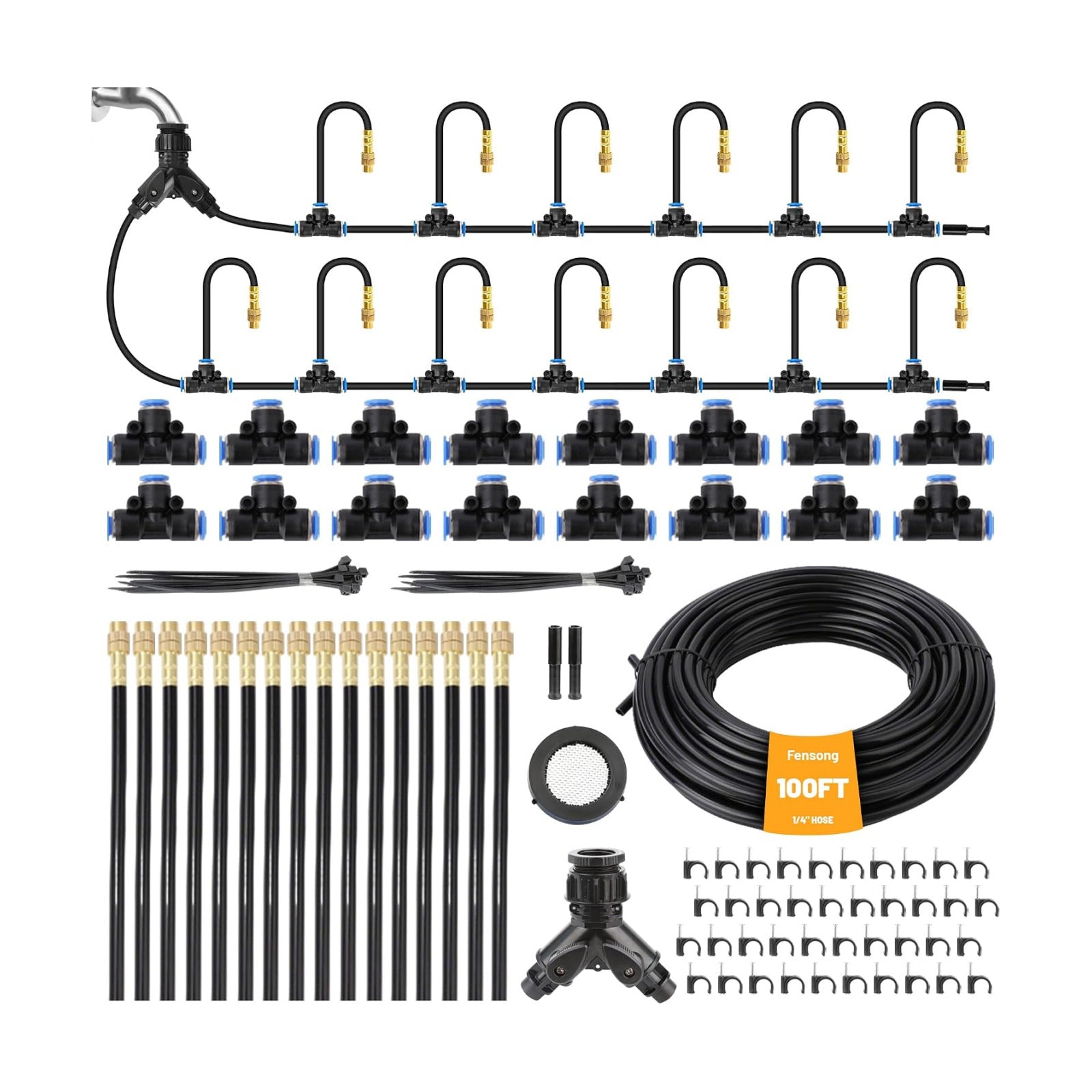 360° Adjustable Micro Drip Irrigation System, 16 Brass Sprinkler Heads & Bendable Stems, Automatic Watering Kit with