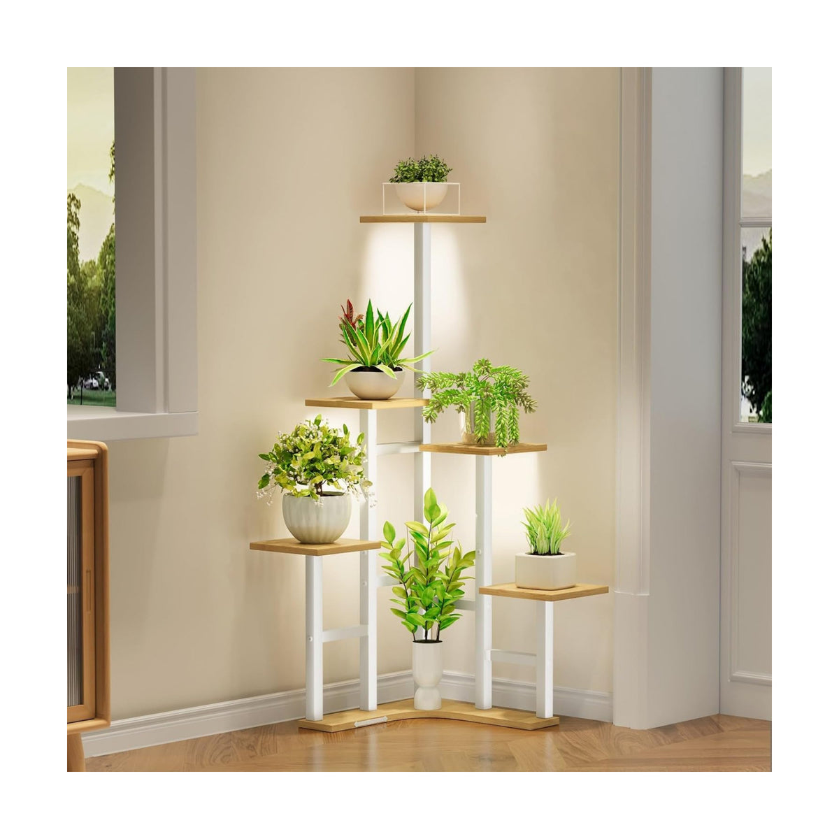 Corner Plant Stand Indoor with Grow Lights 6 Tiered Corner Plant Shelf