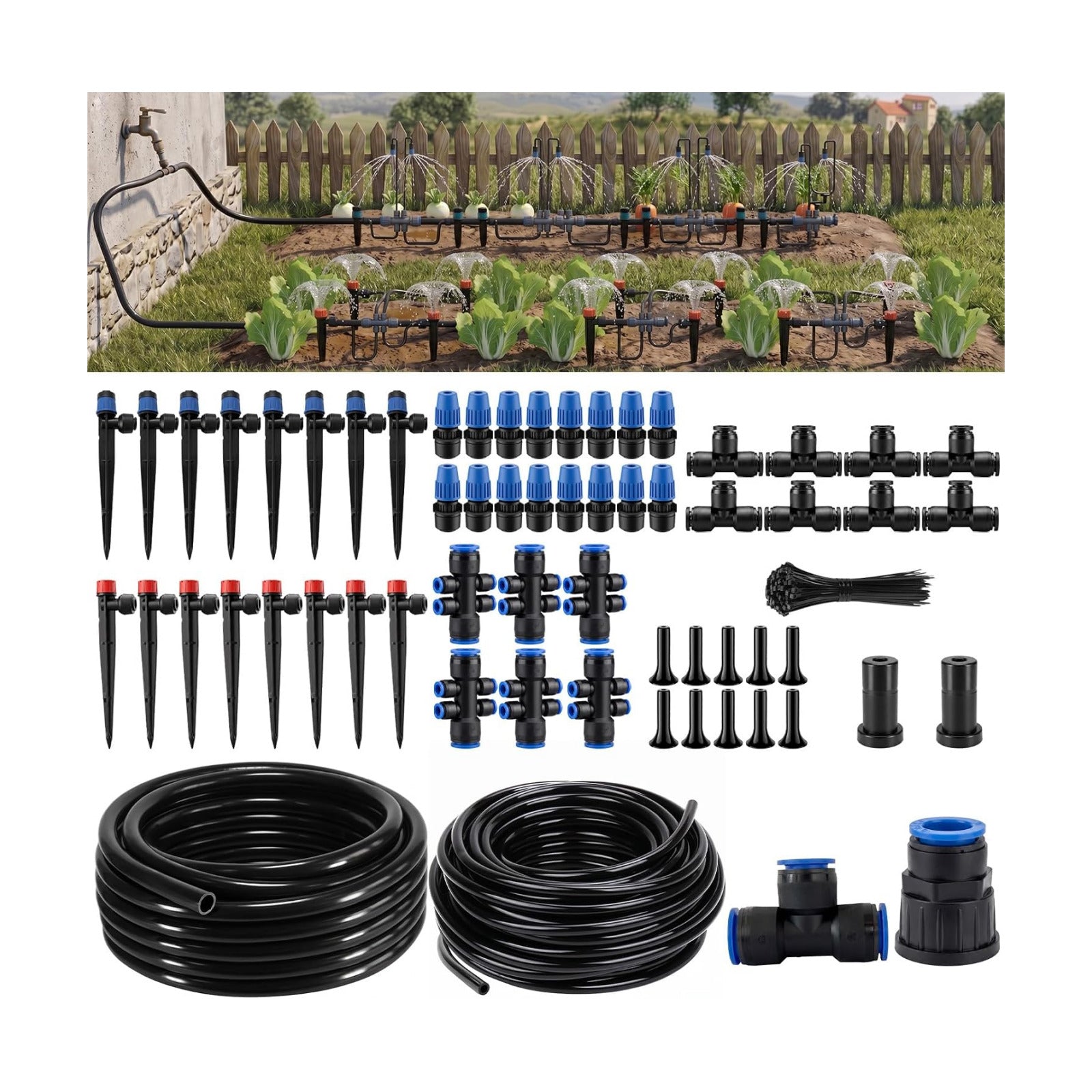 Drip Irrigation Kit – 230FT Automatic Garden Watering System with Quick-Connect 1/4" & 1/2" Fast-Lock Tubing