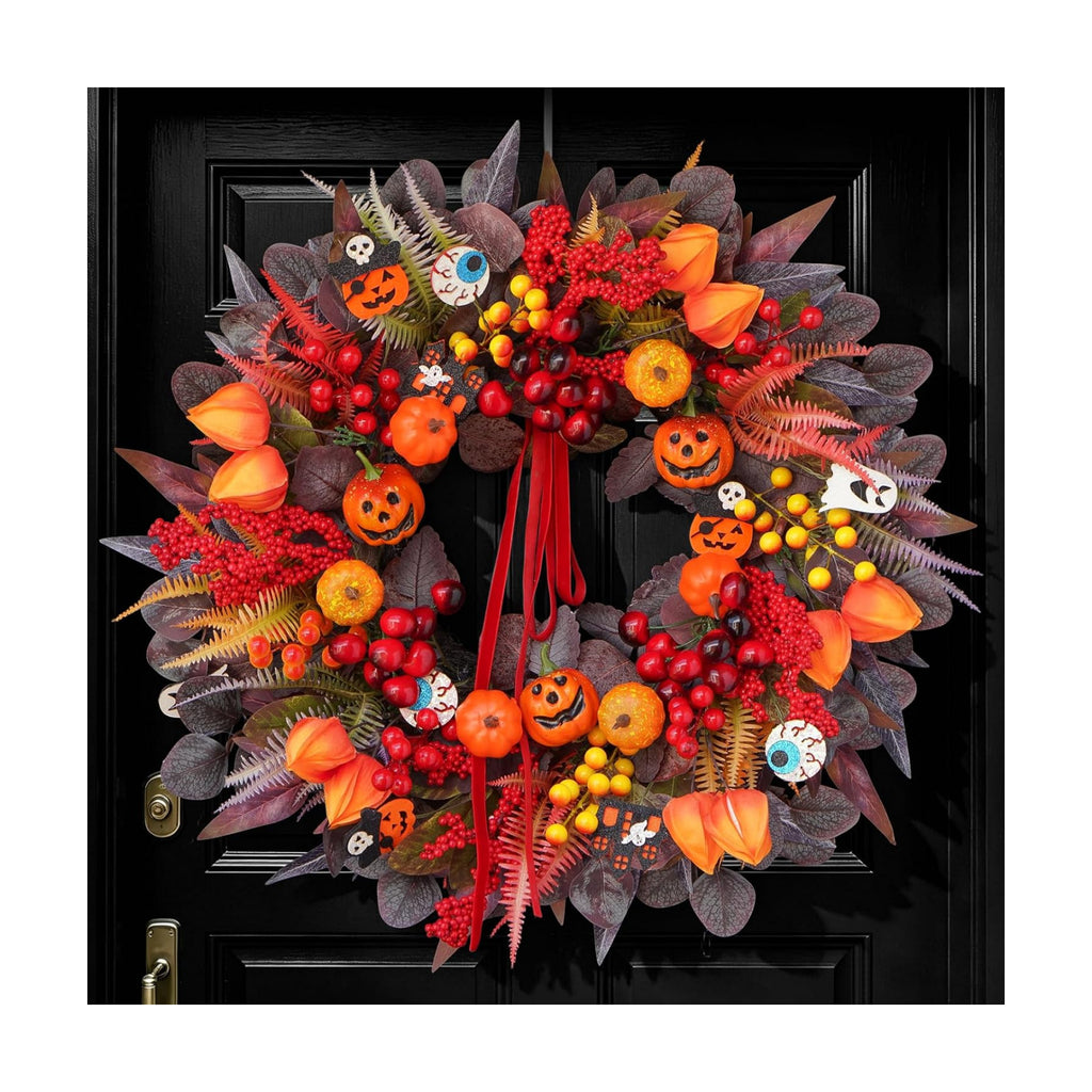 Halloween Wreaths for Front Door 24" Jack O'Lantern Halloween Wreath