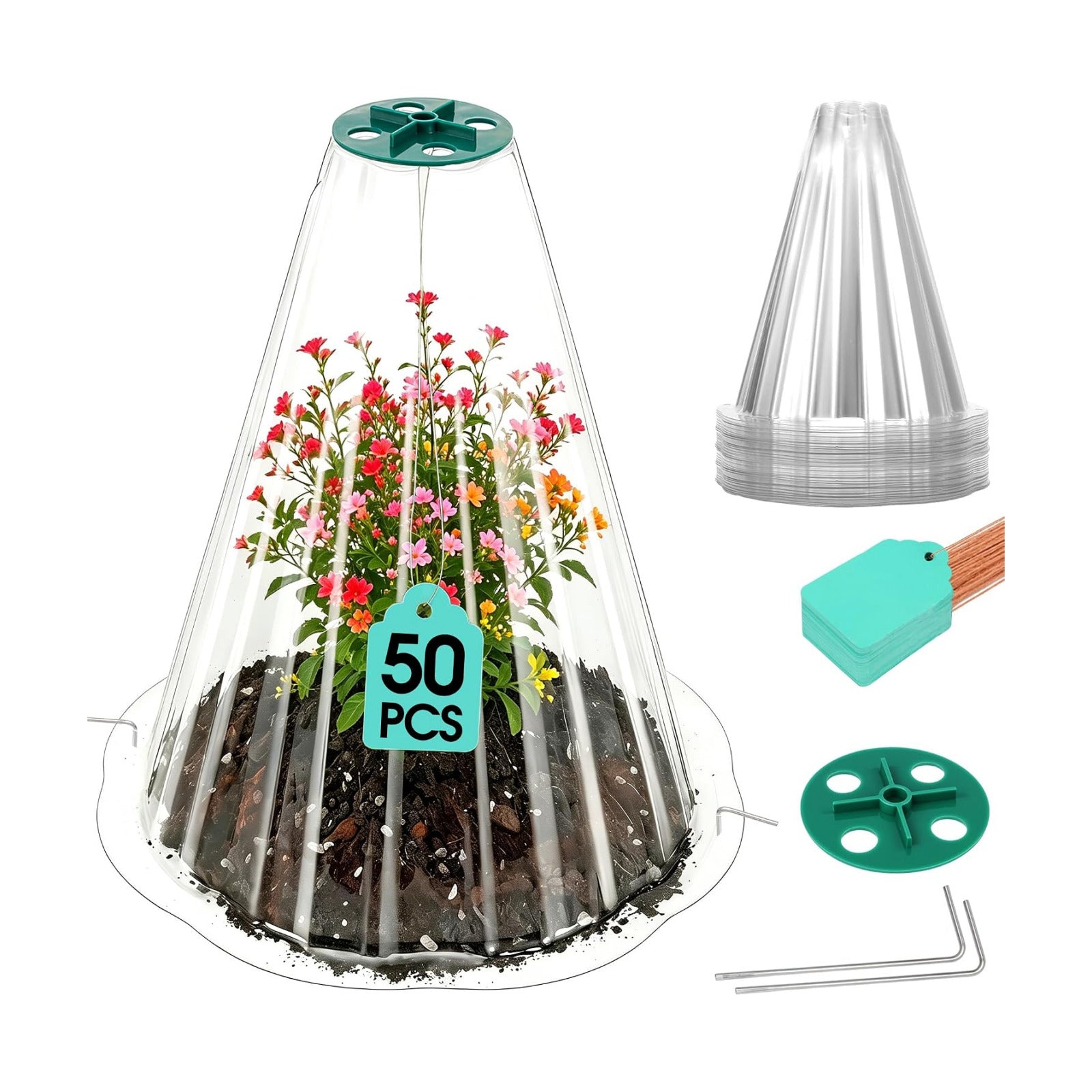 Cloches for Plants, Transparent Plant Covers, Garden Cloches with Humidity Domes, Securing Pegs and Plant Labels