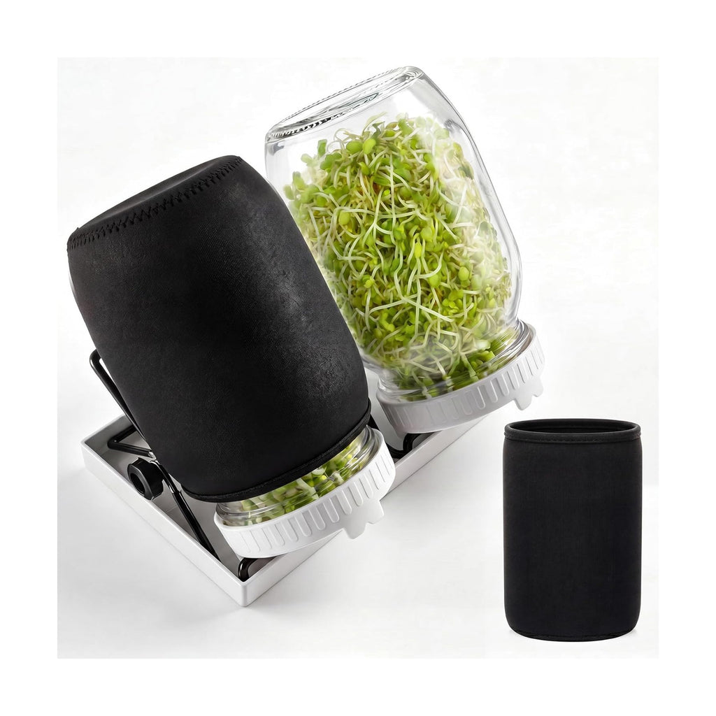 LemonRoad 9 Pcs Seed Sprouting Kit with 1000 ml Mason Jars and Blackout Sleeve, Separate Bracket 316 Stainless Steel