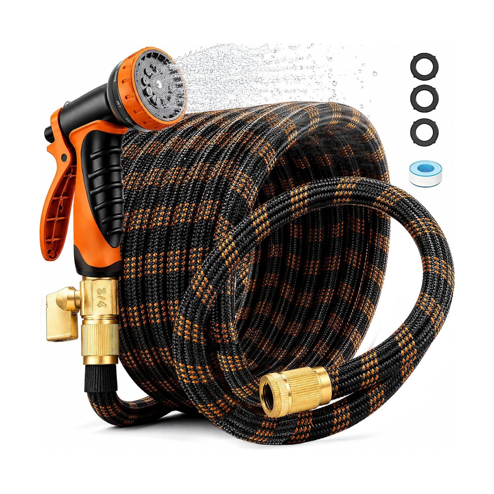 Non-Expandable Garden Hose 50FT, Ultra Lightweight Flexible Water Hose with 10-Function Spray Nozzle, Kink-Free and