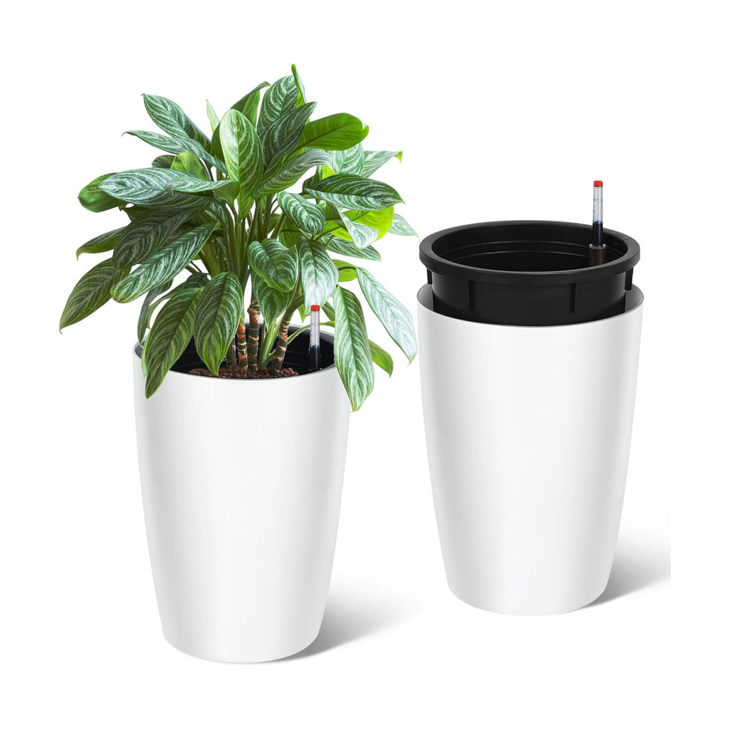 Garvee Tall Planters for Outdoor Plants, 16 in Planters Set of 2, White | Outdoor & Indoor Planters with Water Level