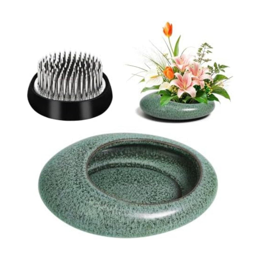 Ikebana Vases with Flower Frog, Ceramic Flower Frog Vase for Ikebana Flower Arrangement, Japanese Ikebana with Kenzan, Decorative Ikebana Bowl for Home Decor, Gift for Flower Lovers