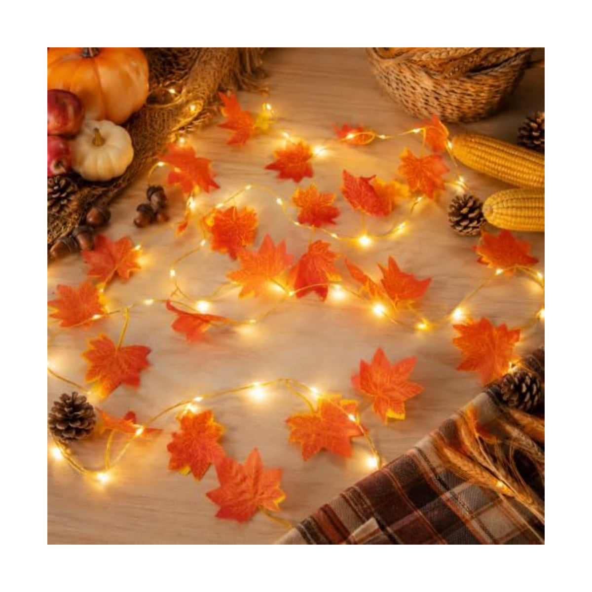 Maple Leaf String Lights, 2 Pack Battery Operated Fall Garland