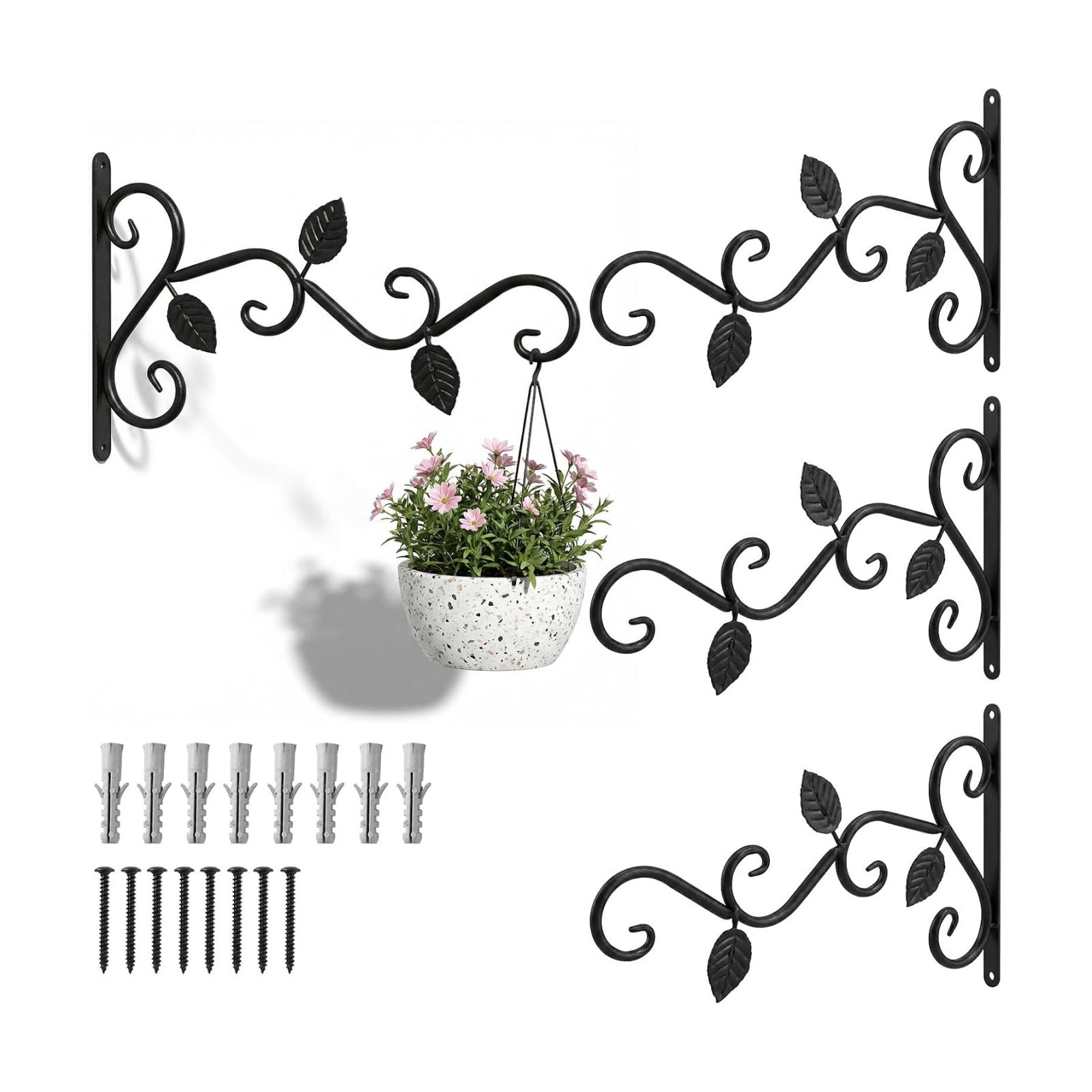 4 Pcs Plant Hangers Outdoor for Wall Mount Hangers Iron Bracket Plant Hanger Bracket Rust Resistant Black Hook for Bird