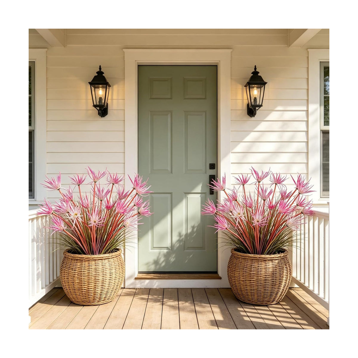 12Pcs Artificial Grass Plant, 16.5" Fake Tall Grass Pink White Flower