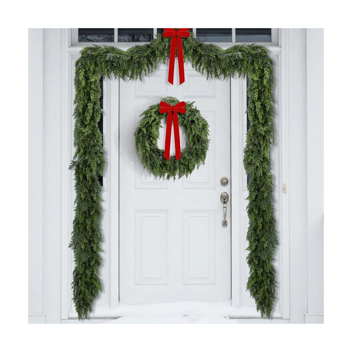 4 Pcs Double Color Christmas Norfolk Pine Garlands for Mantle Fireplace