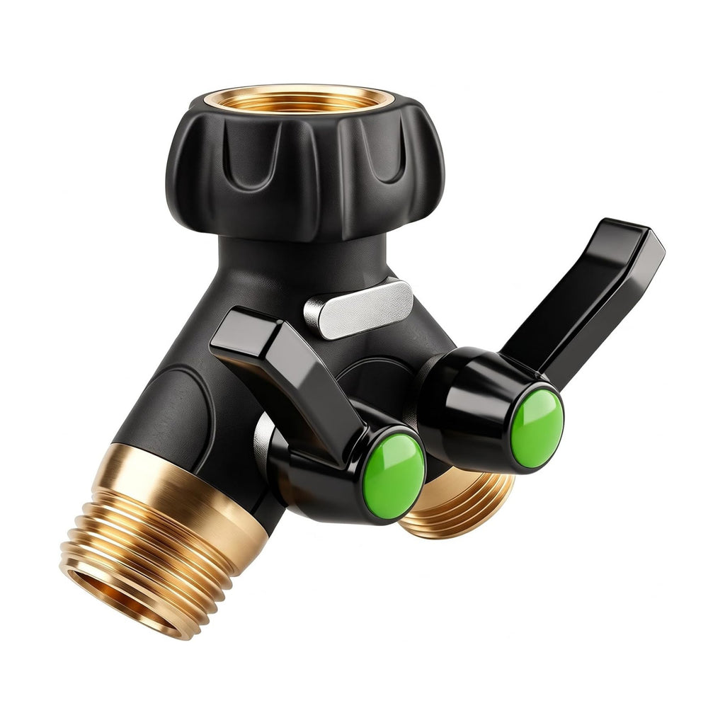 Garden Hose Splitter 2 Way Heavy Duty with Shut Off Valves,3/4" GHT | Large Ball Valve Design Helps Reduce Water
