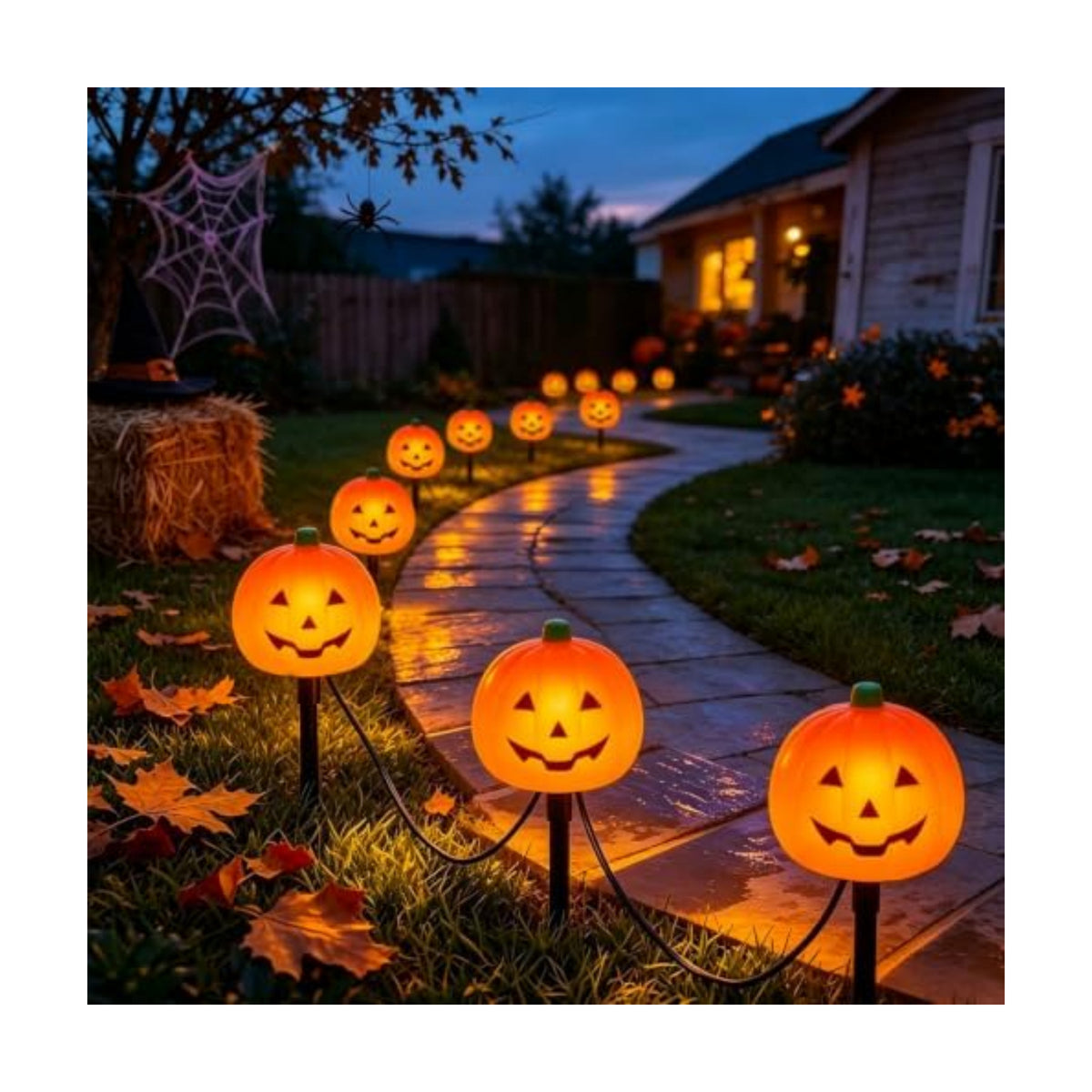 Halloween Pumpkin Pathway Lights 7FT, 4 Pack Jack O Lantern Stakes C7 LED
