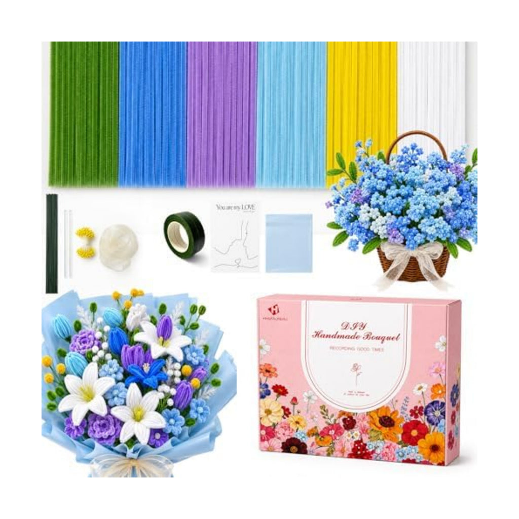HHSarioneiro 550 Pcs Pipe Cleaner Flower Kit, Complete DIY Flower Bouquet Making Kit, 6 Beautiful Colors, 15 Flower Designs with Step-by-Step Video Tutorials, for Teen Girls and Craft Lovers