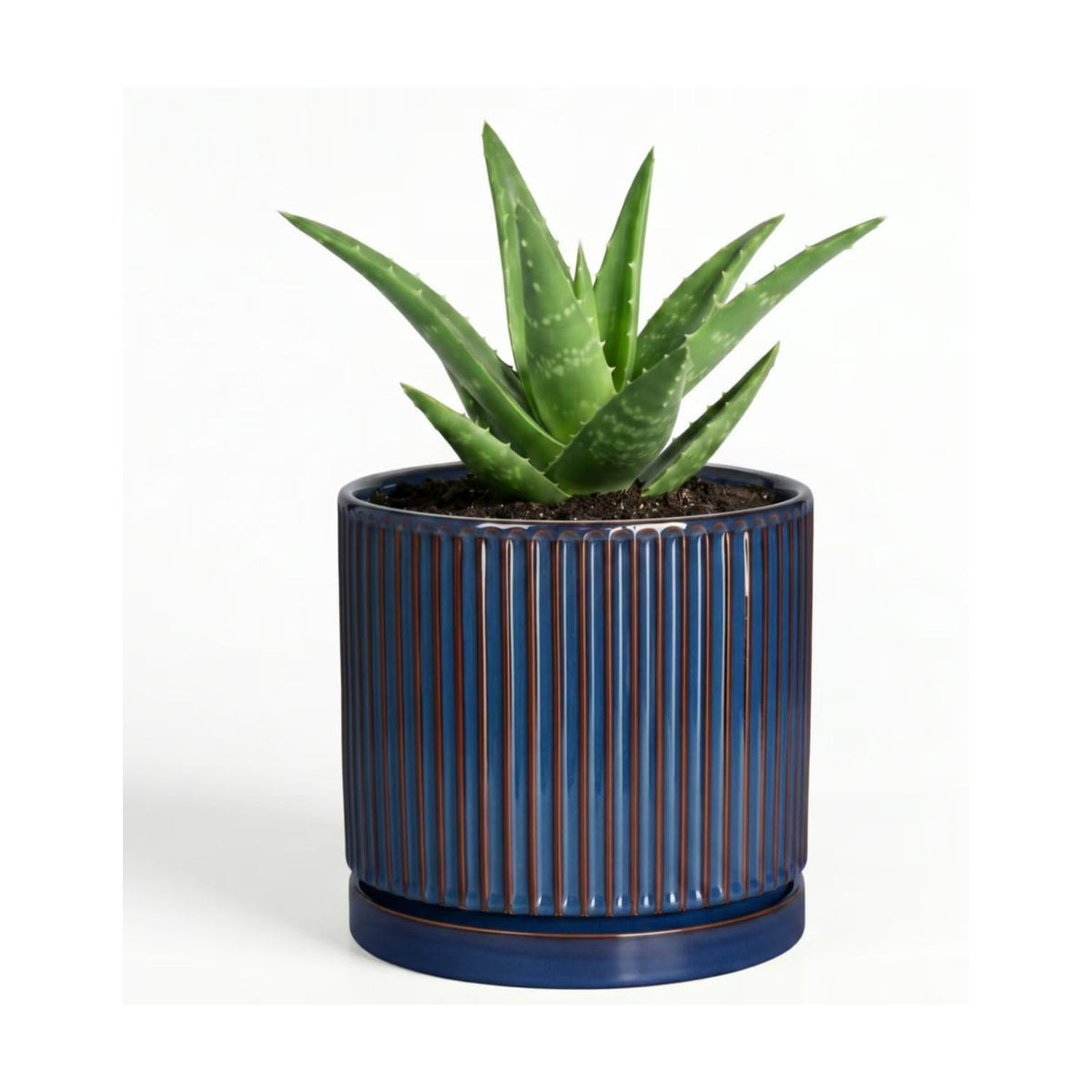 4 Inch Pots for Plants, Ceramic Plant Pots with Saucer, Retro Blue