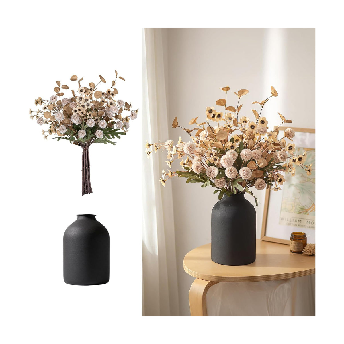 BLOSMON Beige Faux Flowers in Vase for Dining Table Centerpiece Decor