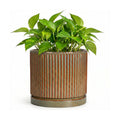 6 Inch Plant Pot, Ceramic Planters with Saucer, Retro Brown | Round Flower Pots with Drainage Hole, Indoor Pots for